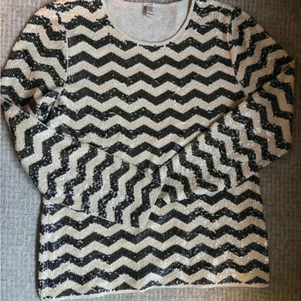 J.Crew black and cream striped sequin dress M